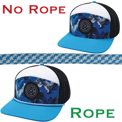 Hat Rope, Neon Blue / White, Pixels (Hat Not Included), shown without and with the hat rope