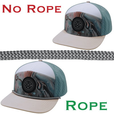 Hat Rope, Charcoal / White, Waves (Hat Not Included), shown without and with the hat rope