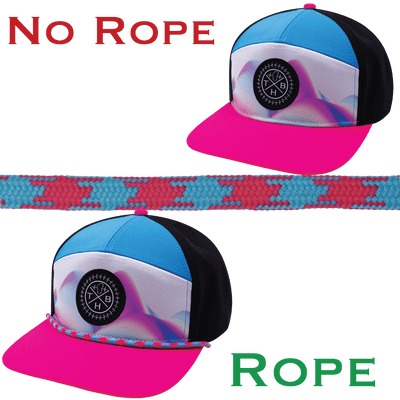 Hat Rope, Neon Blue / Neon Pink , Aztec (Hat Not Included), shown without and with the hat rope