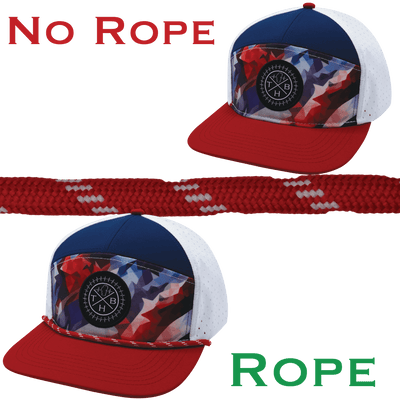 Hat Rope, Red / White, Dash (Hat Not Included), shown without and with the hat rope