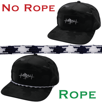 Hat Rope, White / Navy, Aztec (Hat Not Included), shown without and with the hat rope