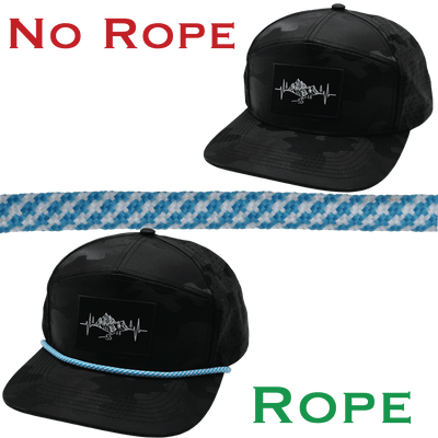 Hat Rope, Neon Blue / White, Pixels (Hat Not Included), shown without and with the hat rope