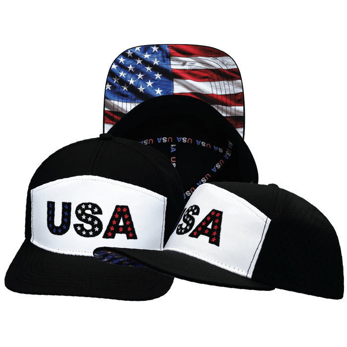 USA 250 Hat - Flat Bill - Black / White - Laser Mesh