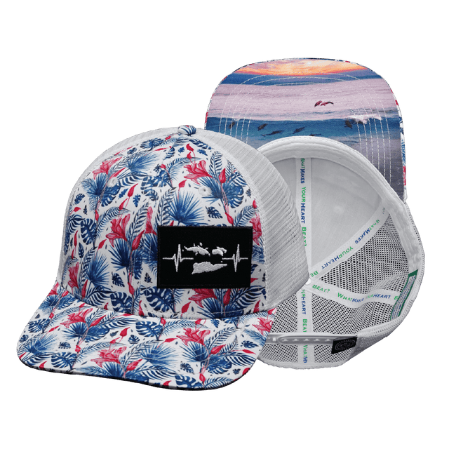 Virgin Islands Hat - Baseball Hat Fit - Floral / White - Trucker Mesh