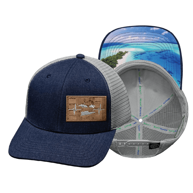 Virgin Islands Hat - Baseball Hat Fit - Heather Navy / Gray - Trucker Mesh