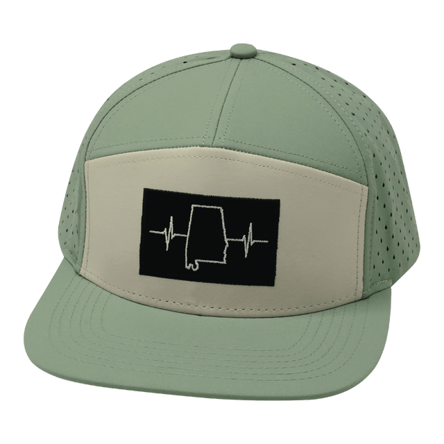 Alabama Hat, Flat Bill, Snapback Hat, Sage, Cream, Mens Hat, Womens Hat, Front Picture