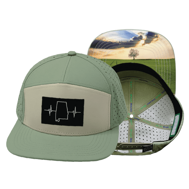 Alabama Hat, Flat Bill, Snapback Hat, Sage, Cream, Mens Hat, Womens Hat, Main Picture