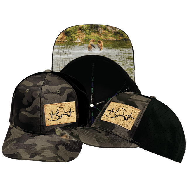 Alaska Hat, Baseball Hat, Snapback Hat, Tan Camo, Black, Mens Hat, Womens Hat, Main Picture