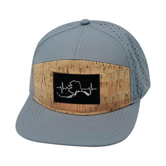 Alaska Hat, Flat Bill, Snapback Hat, Cork, Gray Blue, Mens Hat, Womens Hat, Front Picture