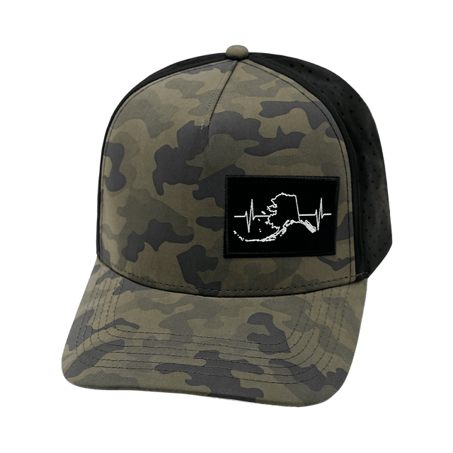 Alaska Hat, Trucker Hat, Snapback Hat, Soft Charcoal Camo, Black, Mens Hat, Womens Hat, Front Picture