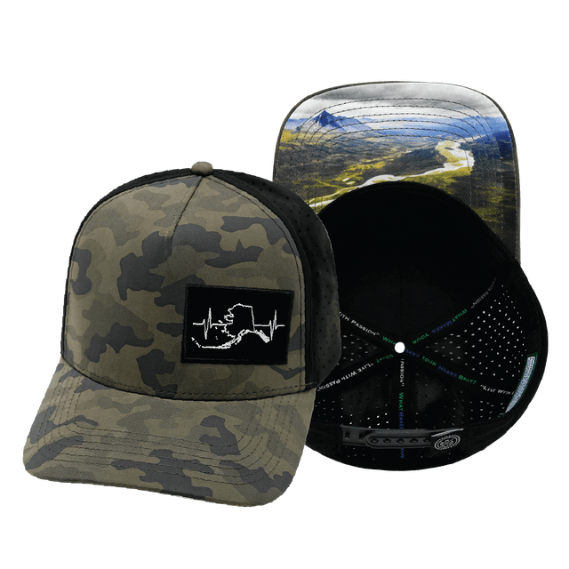 Alaska Hat, Trucker Hat, Snapback Hat, Soft Charcoal Camo, Black, Mens Hat, Womens Hat, Main Picture