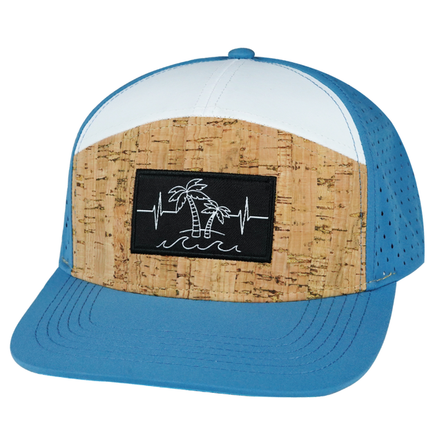 Beach Hat, Flat Bill, Snapback Hat, Mint, White, Mens Hat, Womens Hat, Cork, Blue, White, Front Picture