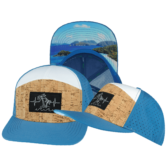 Beach Hat, Flat Bill, Snapback Hat, Mint, White, Mens Hat, Womens Hat, Cork, Blue, White, Main Picture