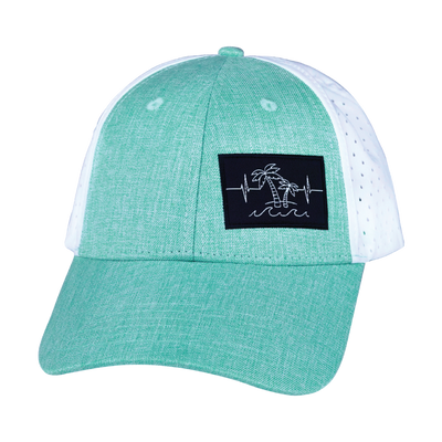 Beach Hat, Low Profile, Ponytail, Snapback Hat, Teal, White, Mens Hat, Womens Hat, Front Picture