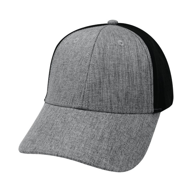 Blank - 6 Panel - Shallow Fit - Pony Tail - Heather Gray / Black (Unisex) - Laser Mesh