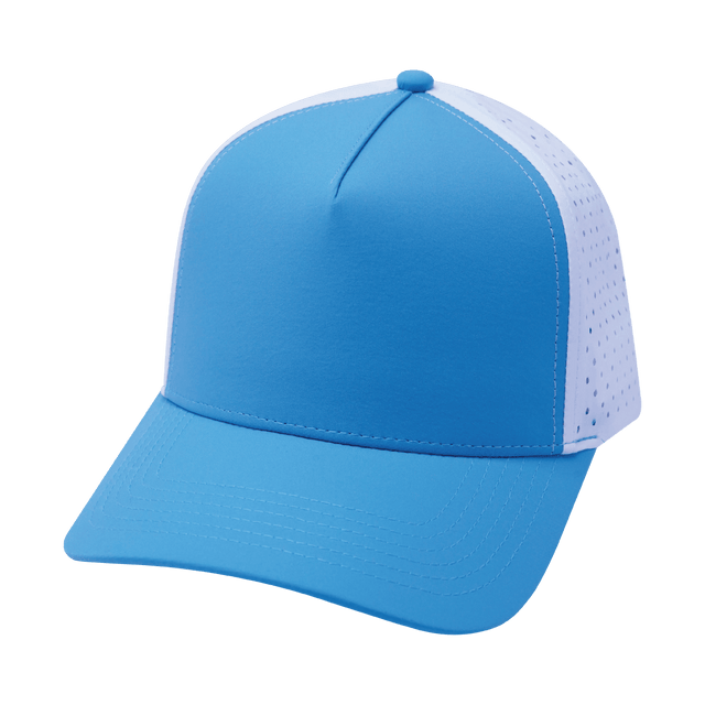 Blank - 5 Panel - Structured - Neon Blue Green / White (Unisex) - Laser Mesh