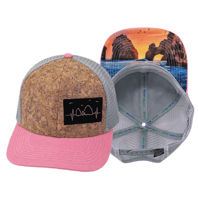 Cabo Hat — Baseball Hat Fit, Cork, Pink / Gray, Trucker Mesh