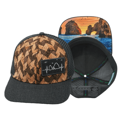 Cabo Hat — Baseball Hat Fit, Cork, Charcoal Gray, Trucker Mesh