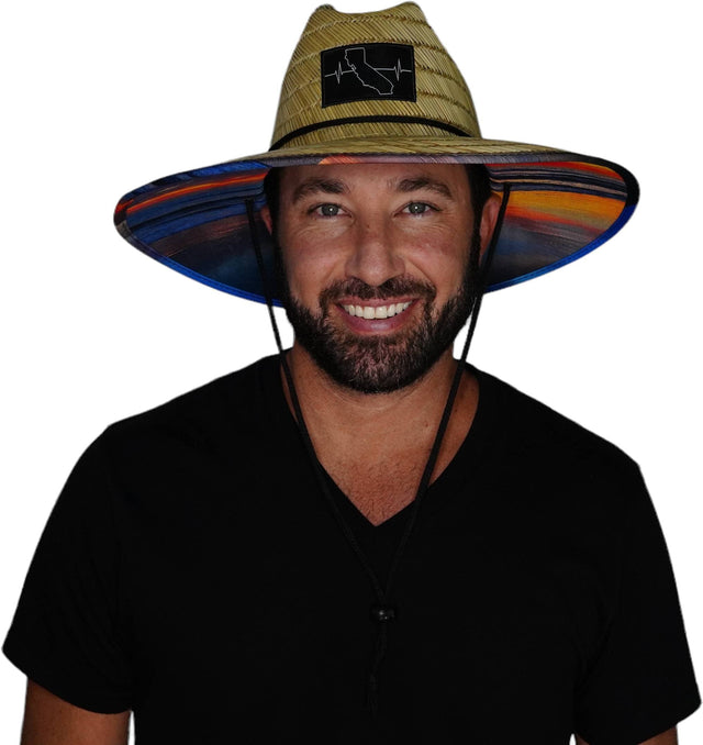California Straw, Sun Hat, Sunset, Mens Straw Hat, Womens Straw Hat, Man in Hat Picture