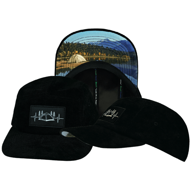 Camping Hat, 5 Panel Hat, Snapback, Black, Mens Hat, Womens Hat, Main Picture