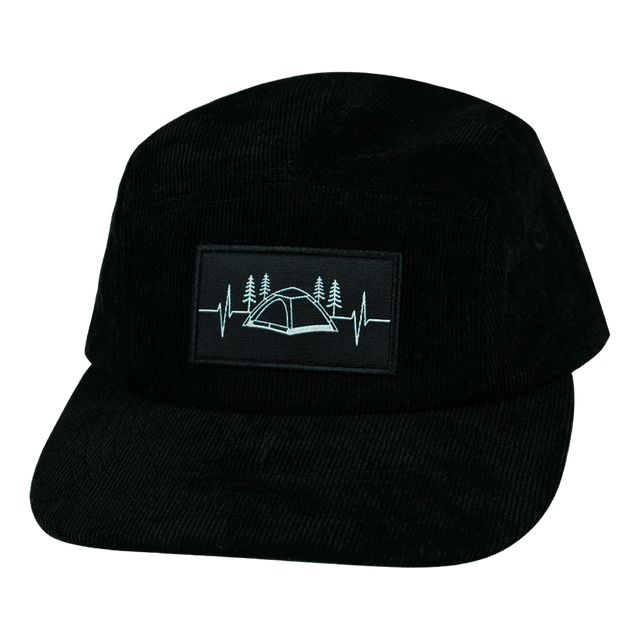 Camping Hat, 5 Panel Hat, Snapback, Black, Mens Hat, Womens Hat, Front Picture