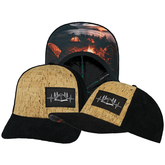 Camping Hat, Baseball Hat, Snapback Hat, Cork, Black, Mens Hat, Womens Hat, Main Picture
