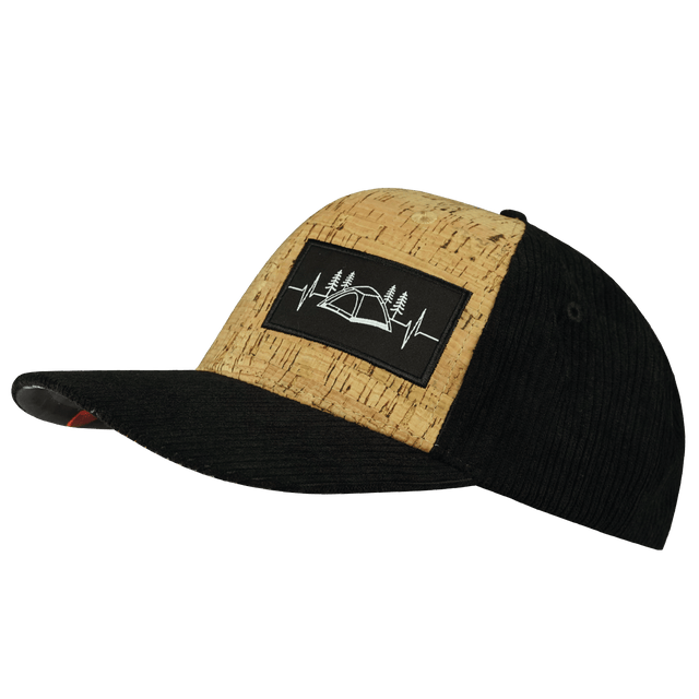 Camping Hat - Baseball Hat Fit - Cork - Corduroy - Black - Fabric Back