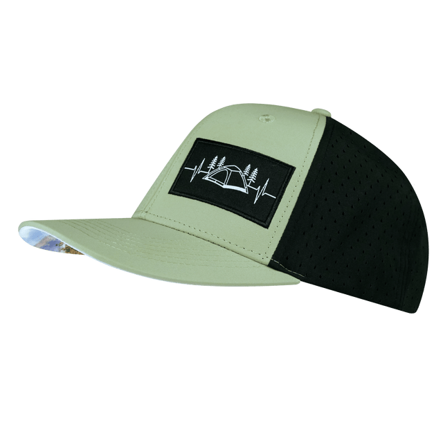 Camping Hat, Baseball Hat, Snapback Hat, Sage, Black, Mens Hat, Womens Hat, Side Picture