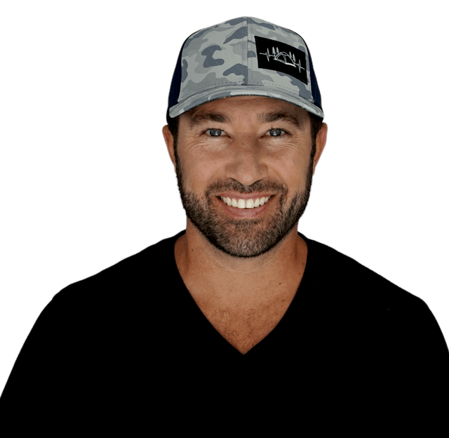 Camping Hat, Baseball Hat, Snapback Hat, Gray Camo, Navy, Mens Hat, Womens Hat, Man in Hat Picture