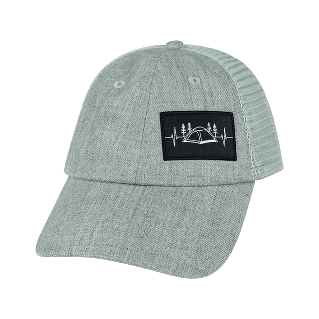 Camping Hat, Dad Hat, Snapback, Heather Gray, Gray, Mens Hat, Womens Hat, Front Picture