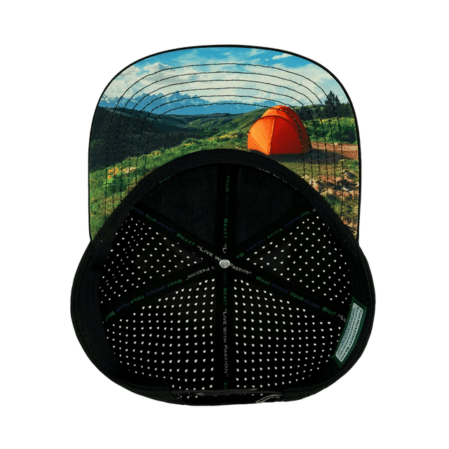 Camping Hat, Flat Bill, Snapback Hat, Black, Sage, Mens Hat, Womens Hat, Underbill Picture