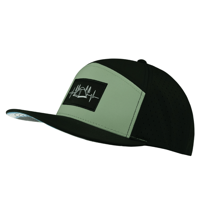 Camping Hat, Flat Bill, Snapback Hat, Black, Sage, Mens Hat, Womens Hat, Side Picture