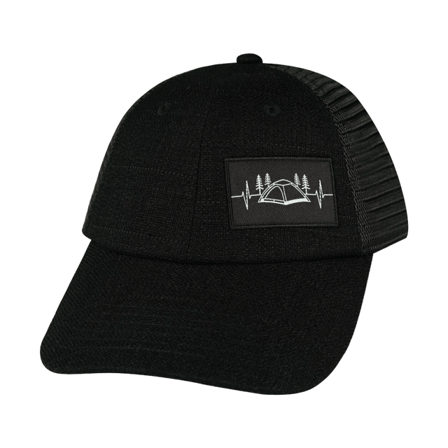 Camping Hat, Dad Hat, Snapback, Black Hemp, Black, Mens Hat, Womens Hat, Front Picture