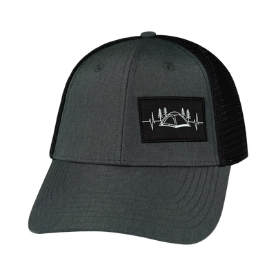 Camping Hat, Low Profile, Snapback Hat, Slate Gray, Black, Mens Hat, Womens Hat, Front Picture