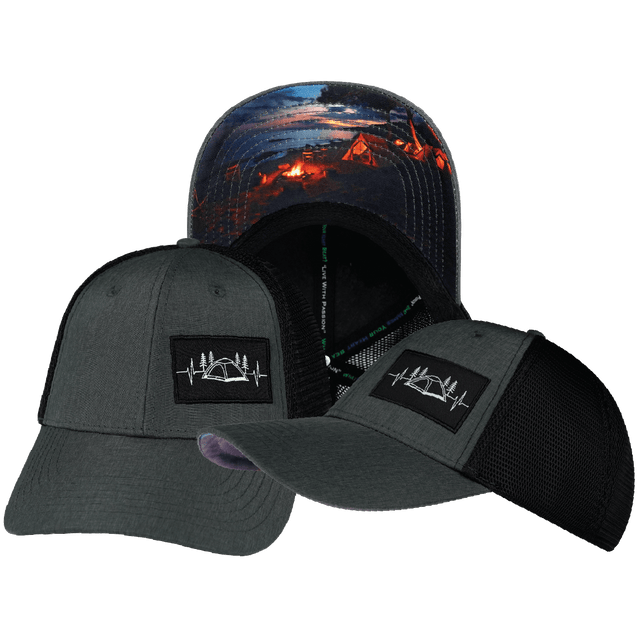 Camping Hat, Low Profile, Snapback Hat, Slate Gray, Black, Mens Hat, Womens Hat, Main Picture