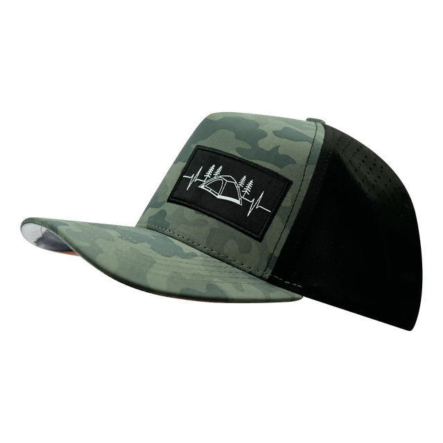Camping Hat, Trucker Hat, Snapback Hat, Soft Teal Camo, Black, Mens Hat, Womens Hat, Side Picture