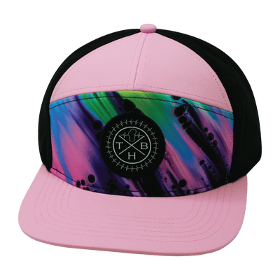 Color Vibes Hat, Flat Bill, Snapback Hat, Aurora, Pink. Black, Mens Hat, Womens Hat, Front Picture