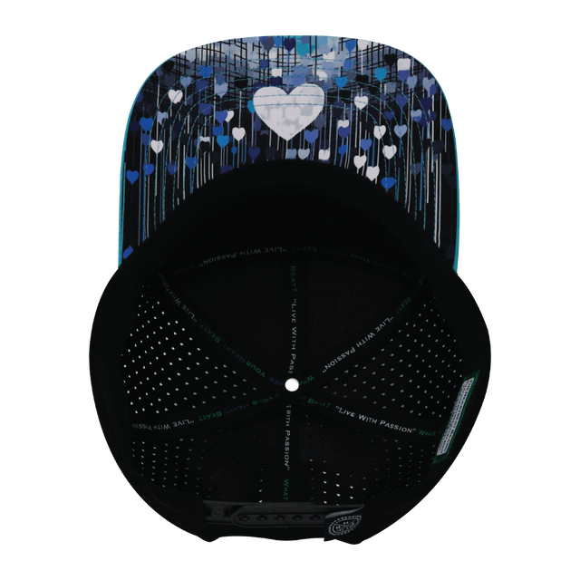 Color Vibes Hat, Flat Bill, Snapback Hat, Love Rising, Neon Blue Green, White, Black, Mens Hat, Womens Hat, Underbill Picture