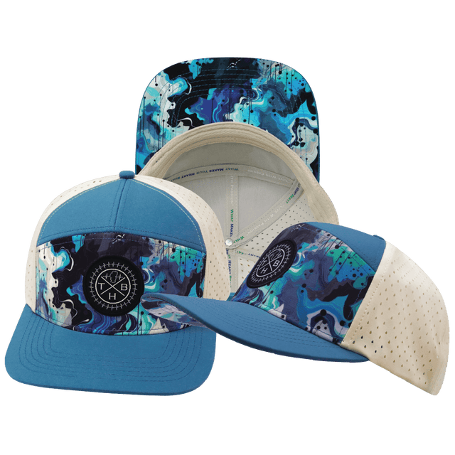 Color Vibes Hat, Flat Bill, Snapback Hat, Blue Dream, Slate Blue, Cream, Mens Hat, Womens Hat, Main Picture
