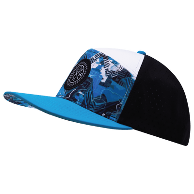 Color Vibes Hat, Flat Bill, Snapback Hat, Blue Shock, Neon Blue, White, Black, Mens Hat, Womens Hat, Side Picture