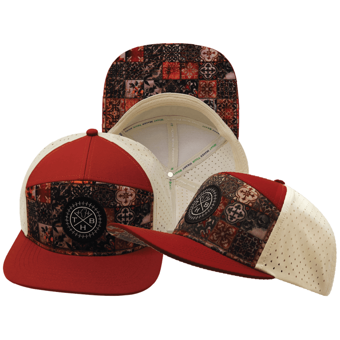 **ADULT** Color Vibes Hat - Flat Bill - Copper Stitch - Red Rock / Cream - Laser Mesh