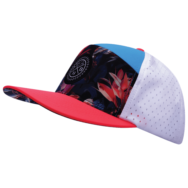 Color Vibes Hat, Flat Bill, Snapback Hat, Electric Eden, Neon Peach, Neon Blue, White, Mens Hat, Womens Hat, Side Picture