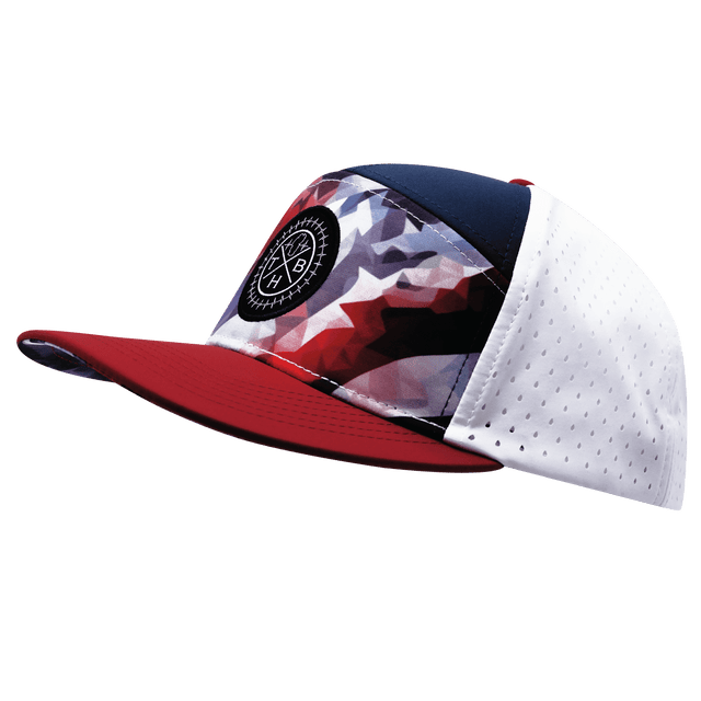 Color Vibes Hat, Flat Bill, Snapback Hat, Geo Flag, Red, Navy, White, Mens Hat, Womens Hat, Front Picture