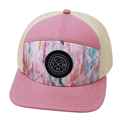Color Vibes Hat, Flat Bill, Snapback Hat, Geo Mosaic, Pink Peach, Cream, Mens Hat, Womens Hat, Front Picture