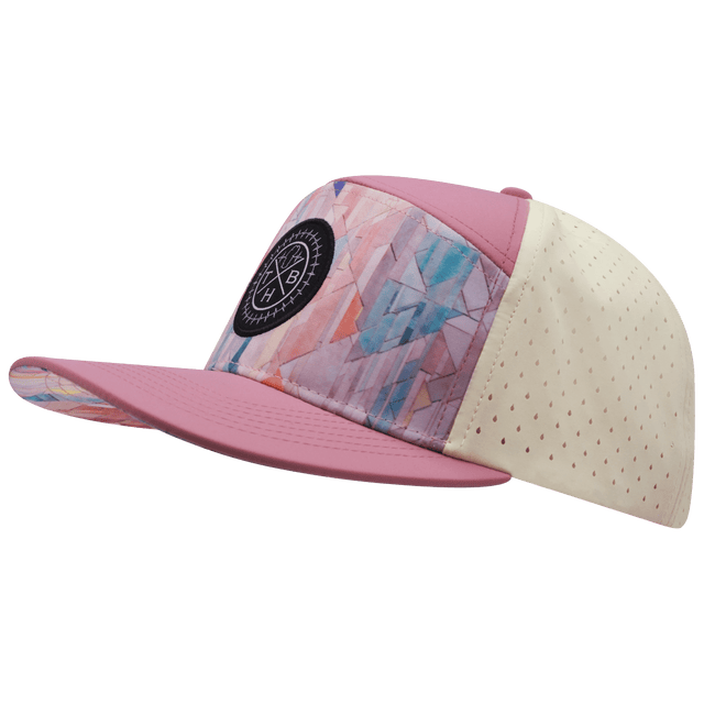 Color Vibes Hat, Flat Bill, Snapback Hat, Geo Mosaic, Pink Peach, Cream, Mens Hat, Womens Hat, Side Picture