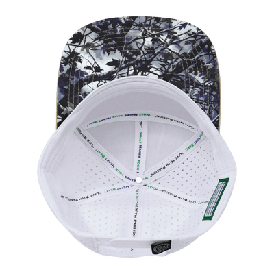 Color Vibes Hat, Flat Bill, Snapback Hat, Evenings Leaves, Light Tan, Navy, White, Mens Hat, Womens Hat, Underbill Picture