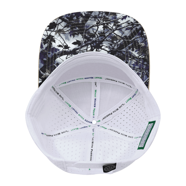 Color Vibes Hat, Flat Bill, Snapback Hat, Evenings Leaves, Light Tan, Navy, White, Mens Hat, Womens Hat, Underbill Picture