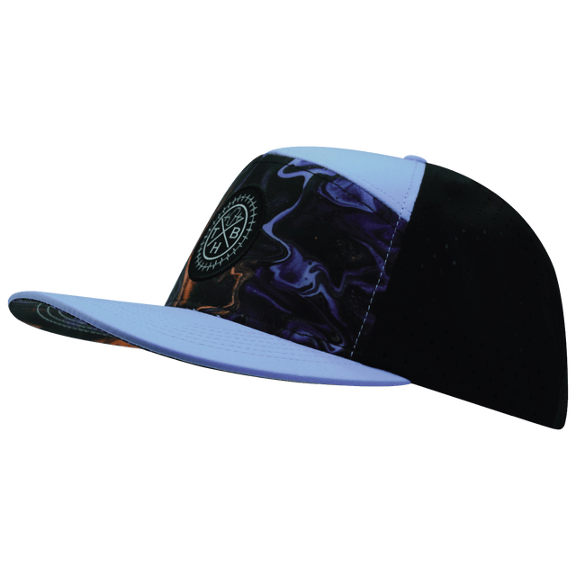 Color Vibes Hat, Flat Bill, Snapback Hat, Midnight Mirage, Baby Blue, Black, Mens Hat, Womens Hat, Side Picture