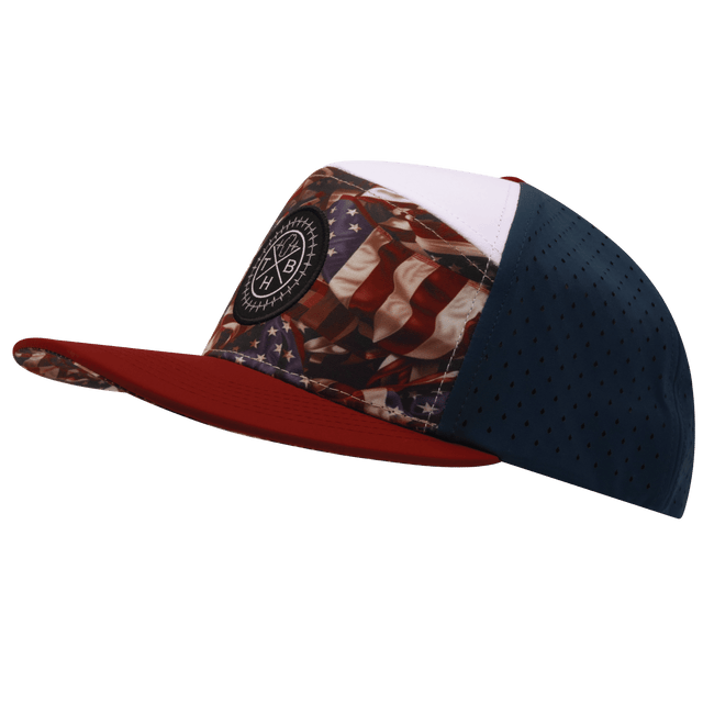 Color Vibes Hat, Flat Bill, Snapback Hat, Silk Flag, Dark Red, White, Navy, Mens Hat, Womens Hat, Side Picture