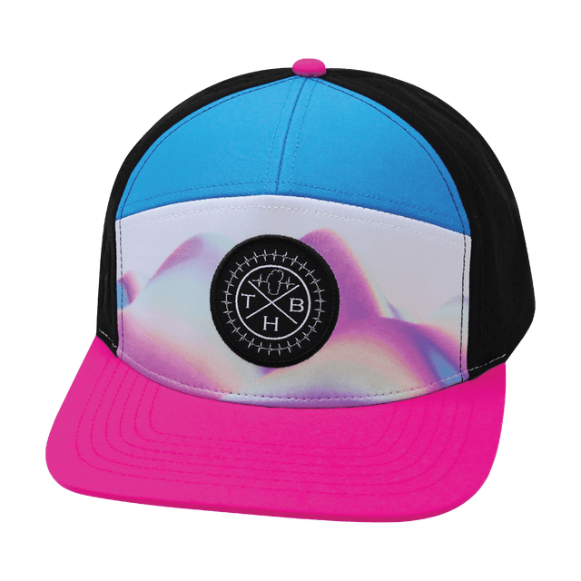 Color Vibes Hat, Flat Bill, Snapback Hat, Holograph, Neon Pink, Neon Blue, Black, Mens Hat, Womens Hat, Front Picture